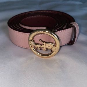 Coach Horse and Carriage Signature Buckle Pink Belt with Gold Hardware